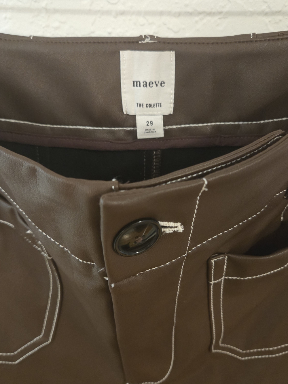 NWT Anthropology Meave Colette High-Rise Wide-Leg Faux Leather Pants - Brown - Picture 7 of 11